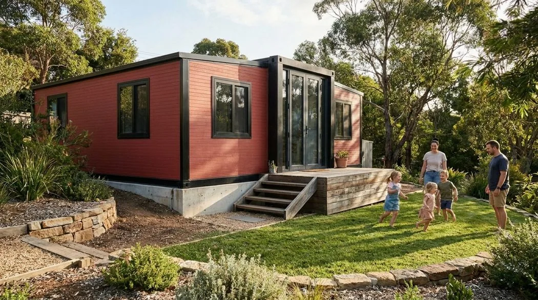 Una familia disfrutando de su casa modular